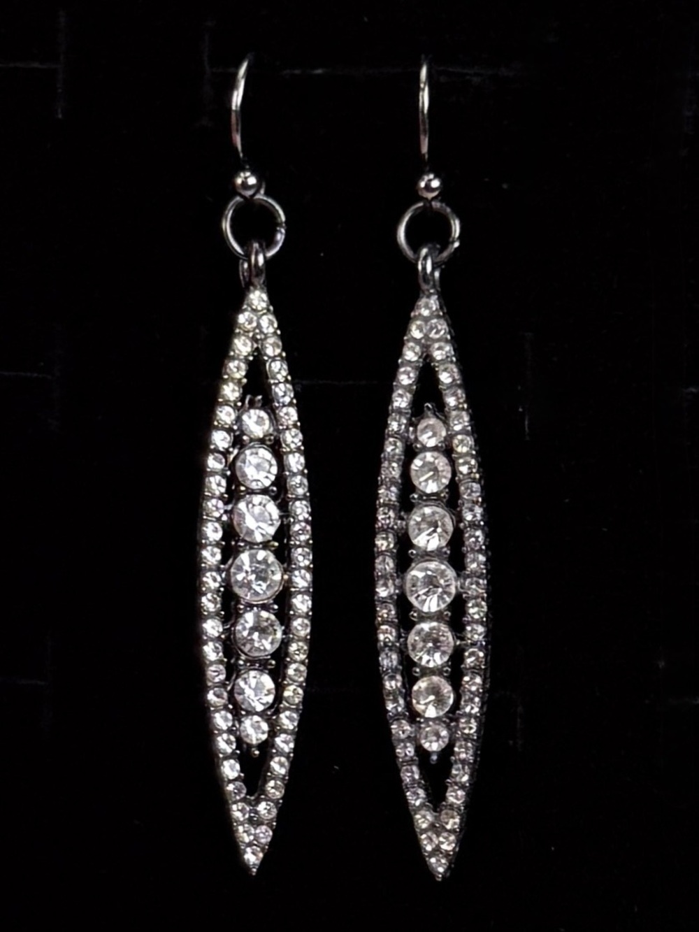 Elegant black gunmetal bling pierced to dangle earrings